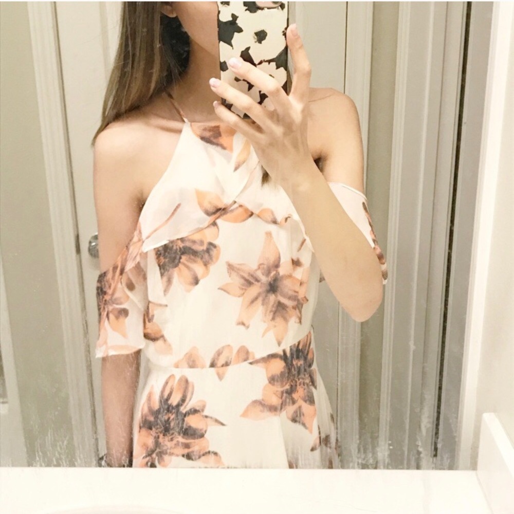 Cold Shoulder Chiffon Floral Dress